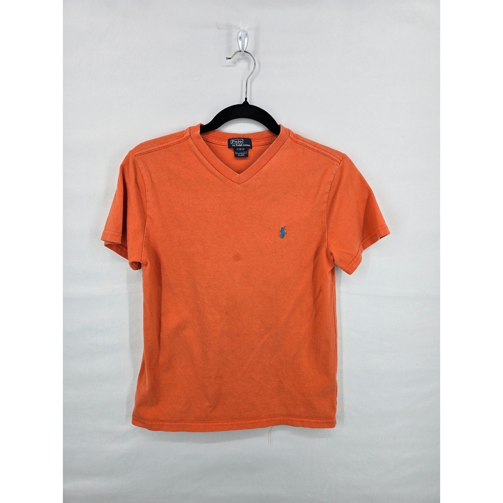 Polo Ralph Lauren Boys Orange V-Neck Short Sleeve T-Shirt Size M 10-12 Pony Logo